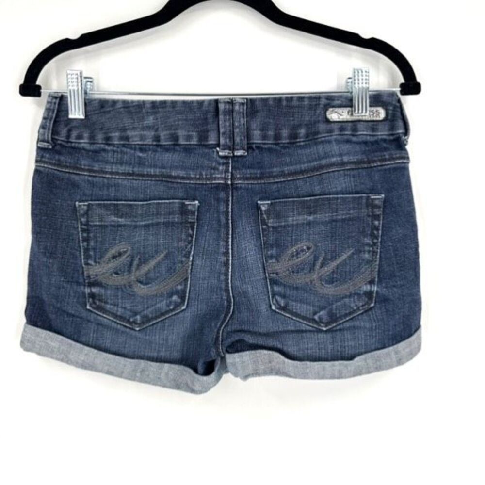 Express Women’s‎ Mid Rise Dark Wash Cuffed Denim Shorts Size 0 - Picture 2 of 8
